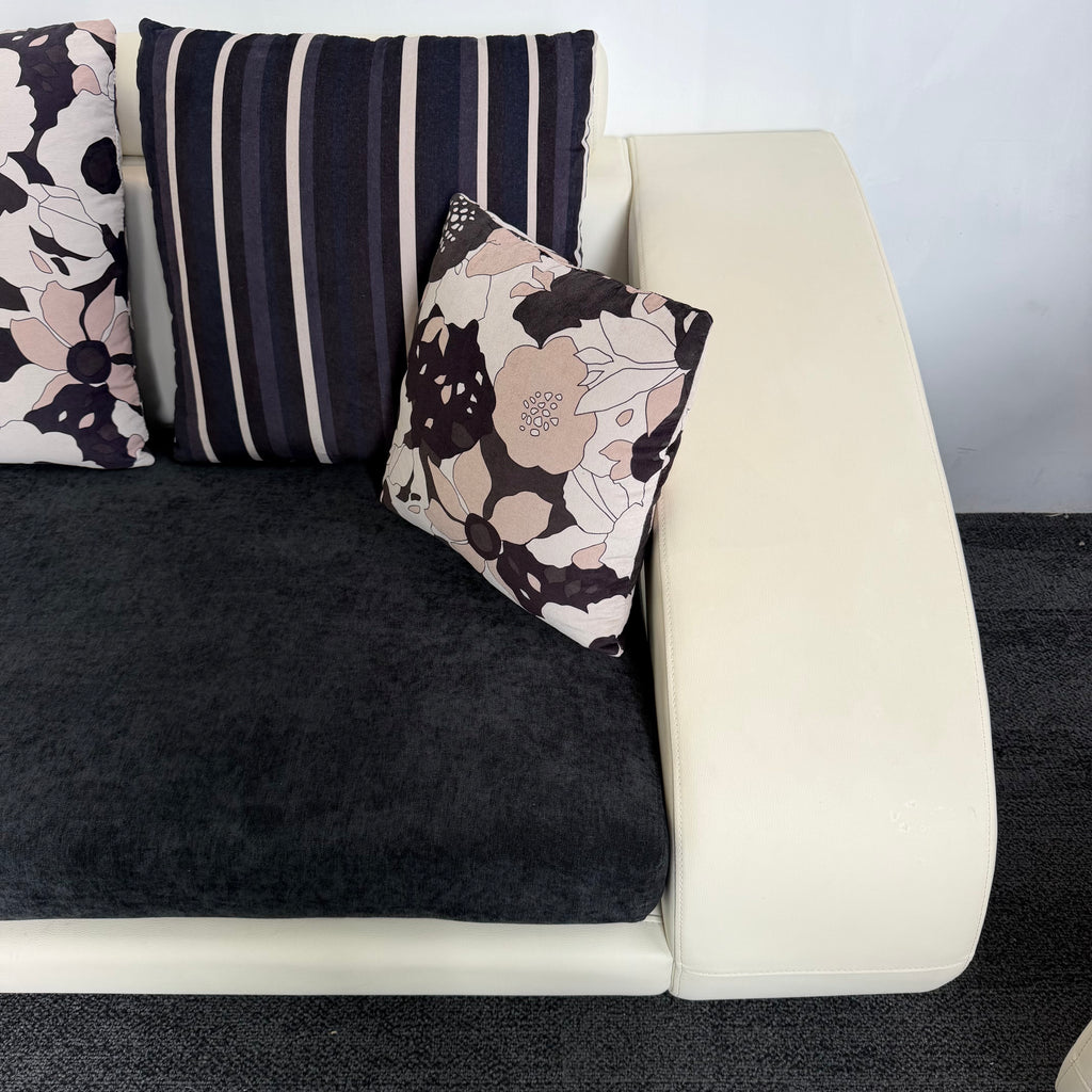 Designer Leather & Fabric Sofa with Chaise + Armchair