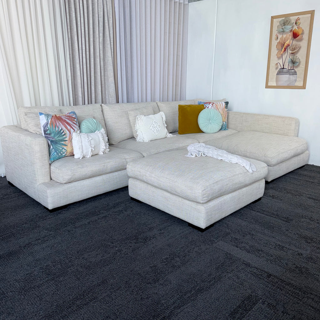 Freedom Long Island 5.5 Seater Feather-Filled Couch with Chaise & Ottoman