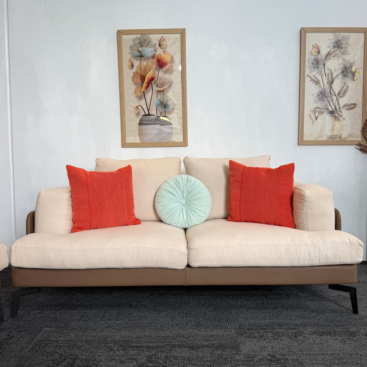 Designer 2-Tone Leather & Felt Fabric Couch Set – 3 + 2 + 1