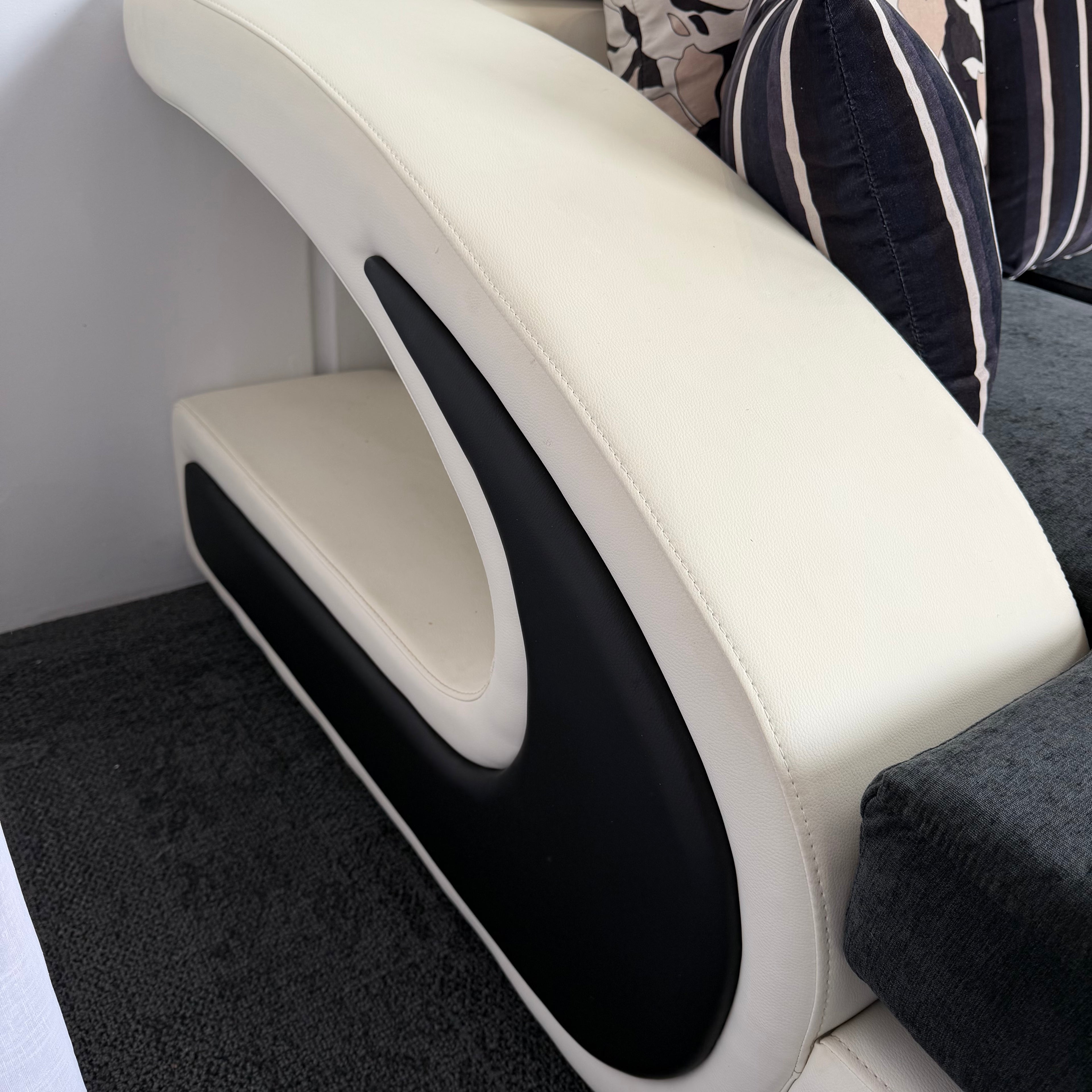 Designer Leather & Fabric Sofa with Chaise + Armchair