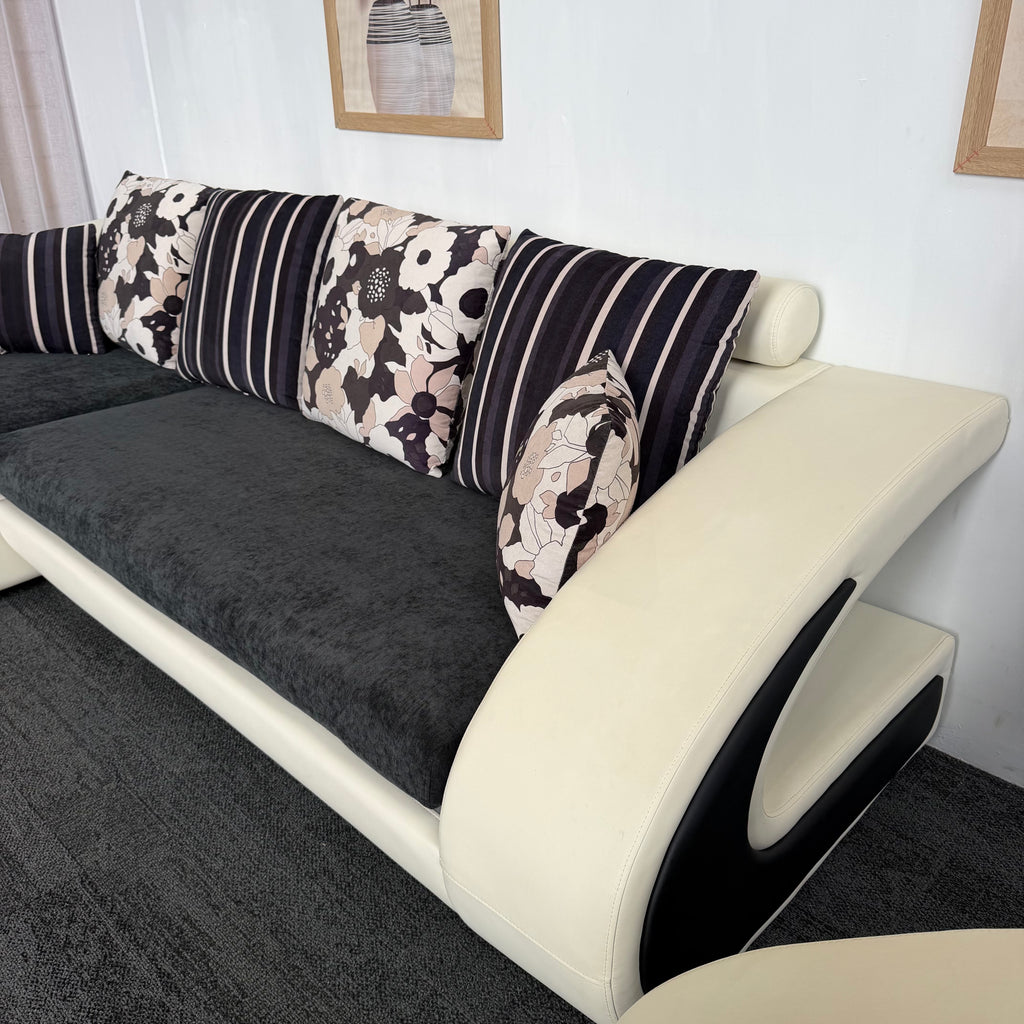 Designer Leather & Fabric Sofa with Chaise + Armchair