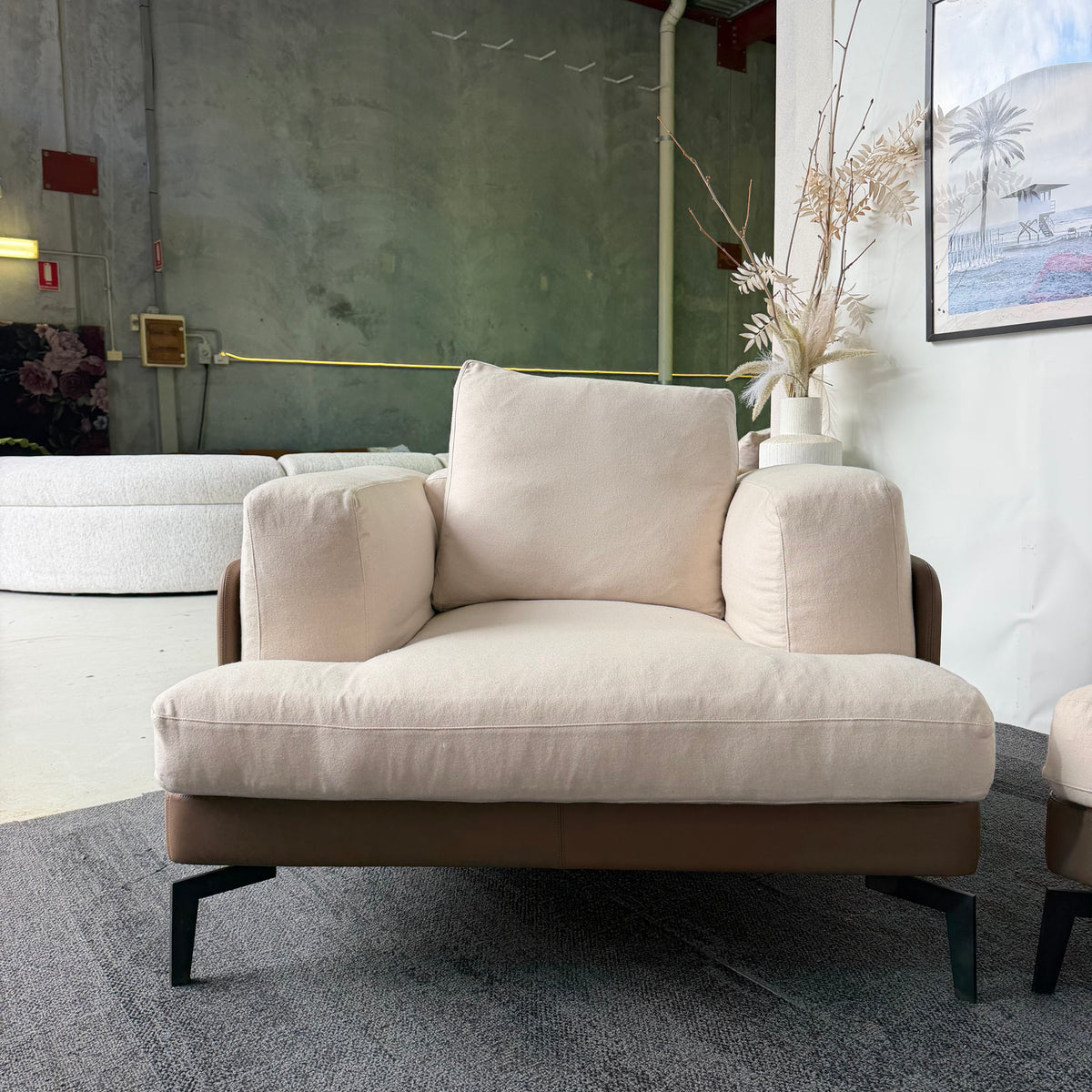 Designer 2-Tone Leather & Felt Fabric Couch Set – 3 + 2 + 1