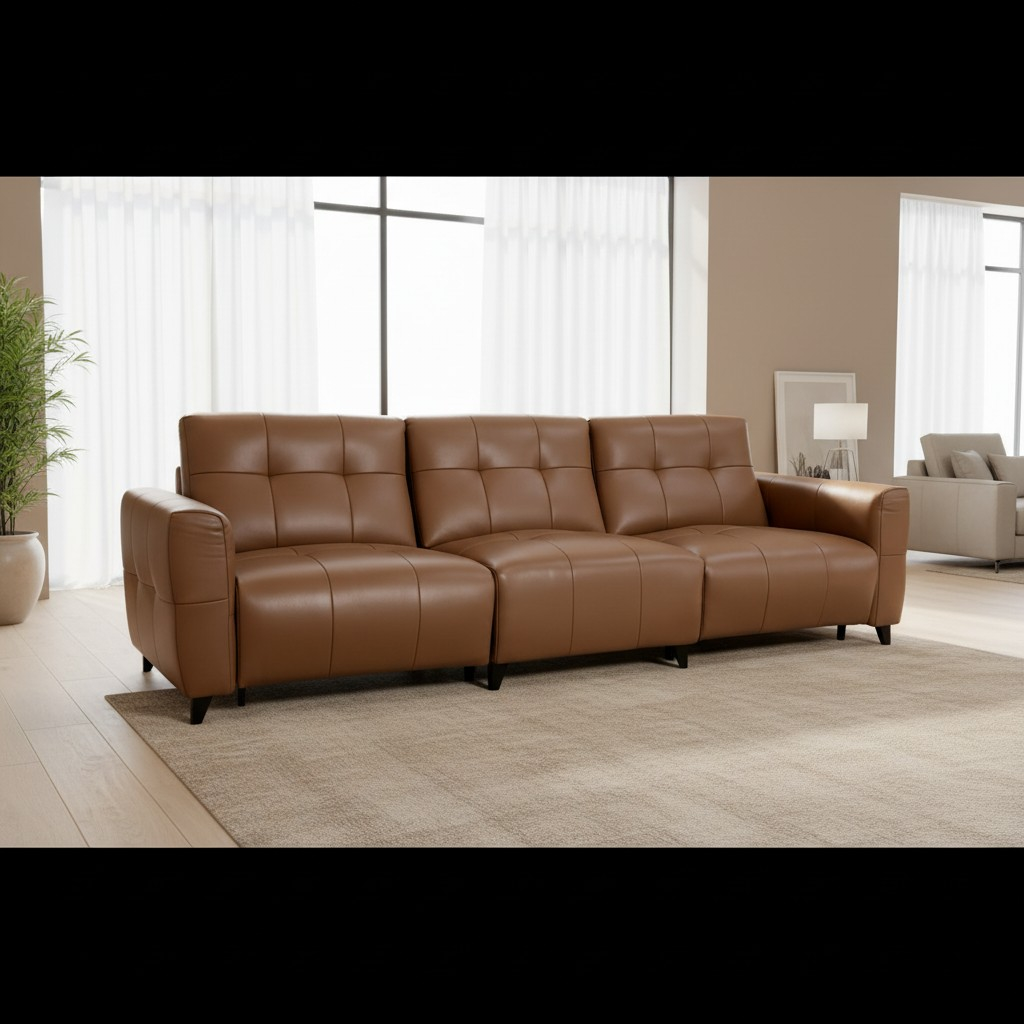 Celeste Recliner Sofa — Tan Leather 3 Seater