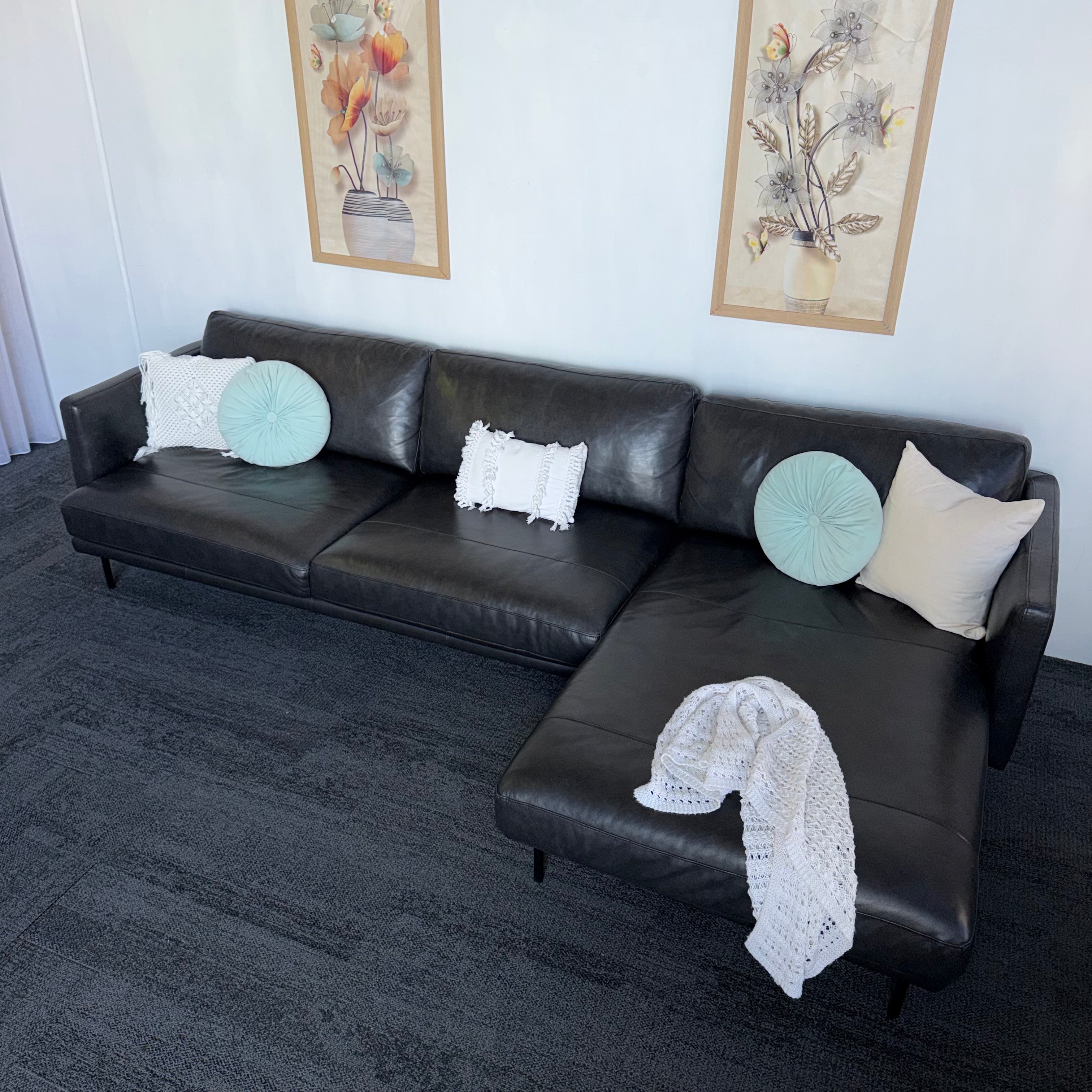 Furniture Gallery Brooklyn Genuine Leather 5.5 Seater Sofa with Chaise