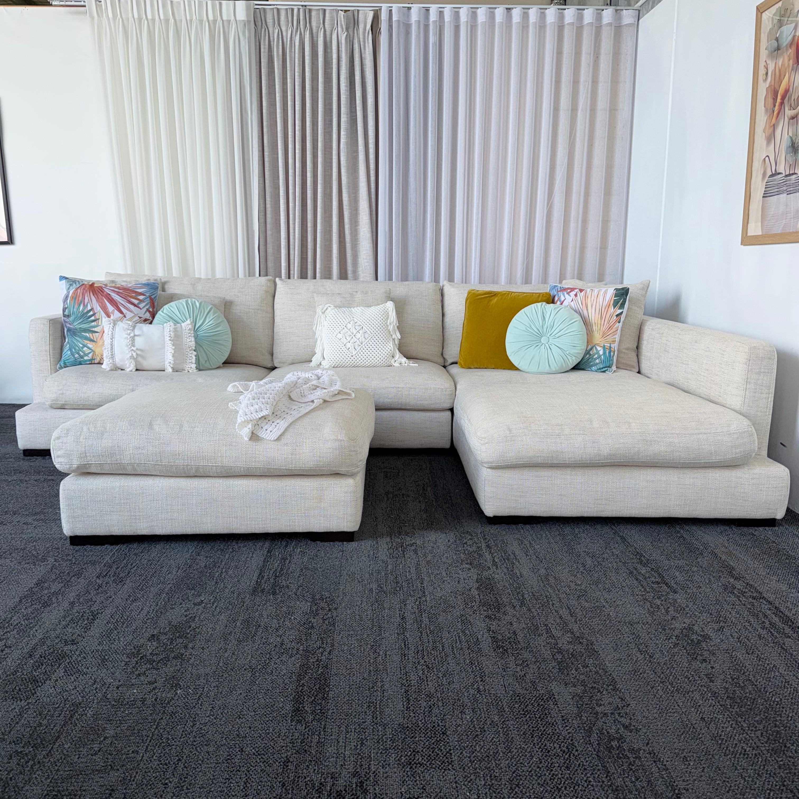 Freedom Long Island 5.5 Seater Feather-Filled Couch with Chaise & Ottoman