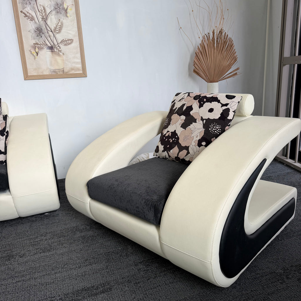 Designer Leather & Fabric Sofa with Chaise + Armchair