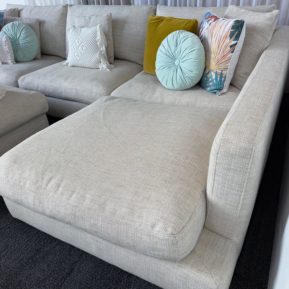 Freedom Long Island 5.5 Seater Feather-Filled Couch with Chaise & Ottoman