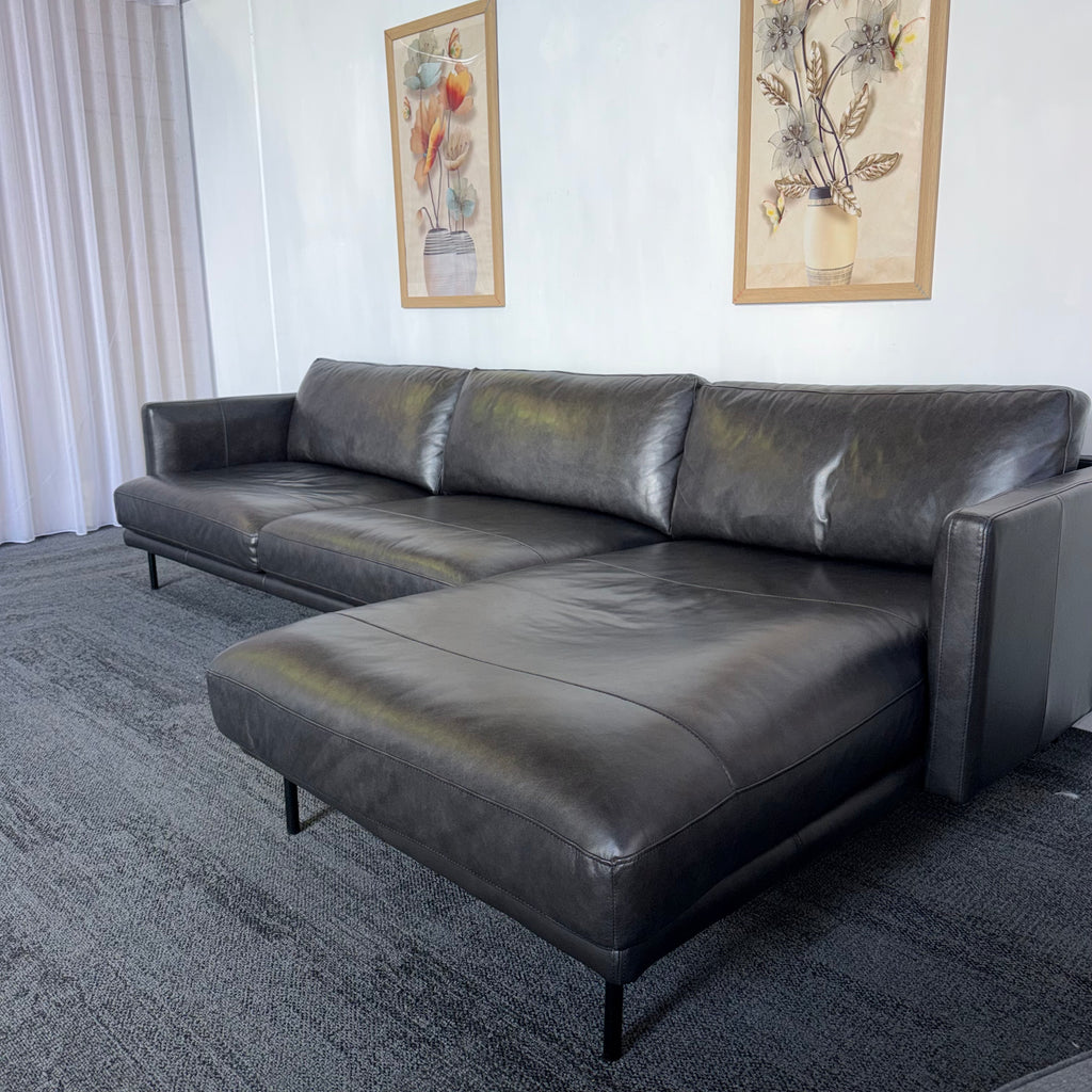 Furniture Gallery Brooklyn Genuine Leather 5.5 Seater Sofa with Chaise