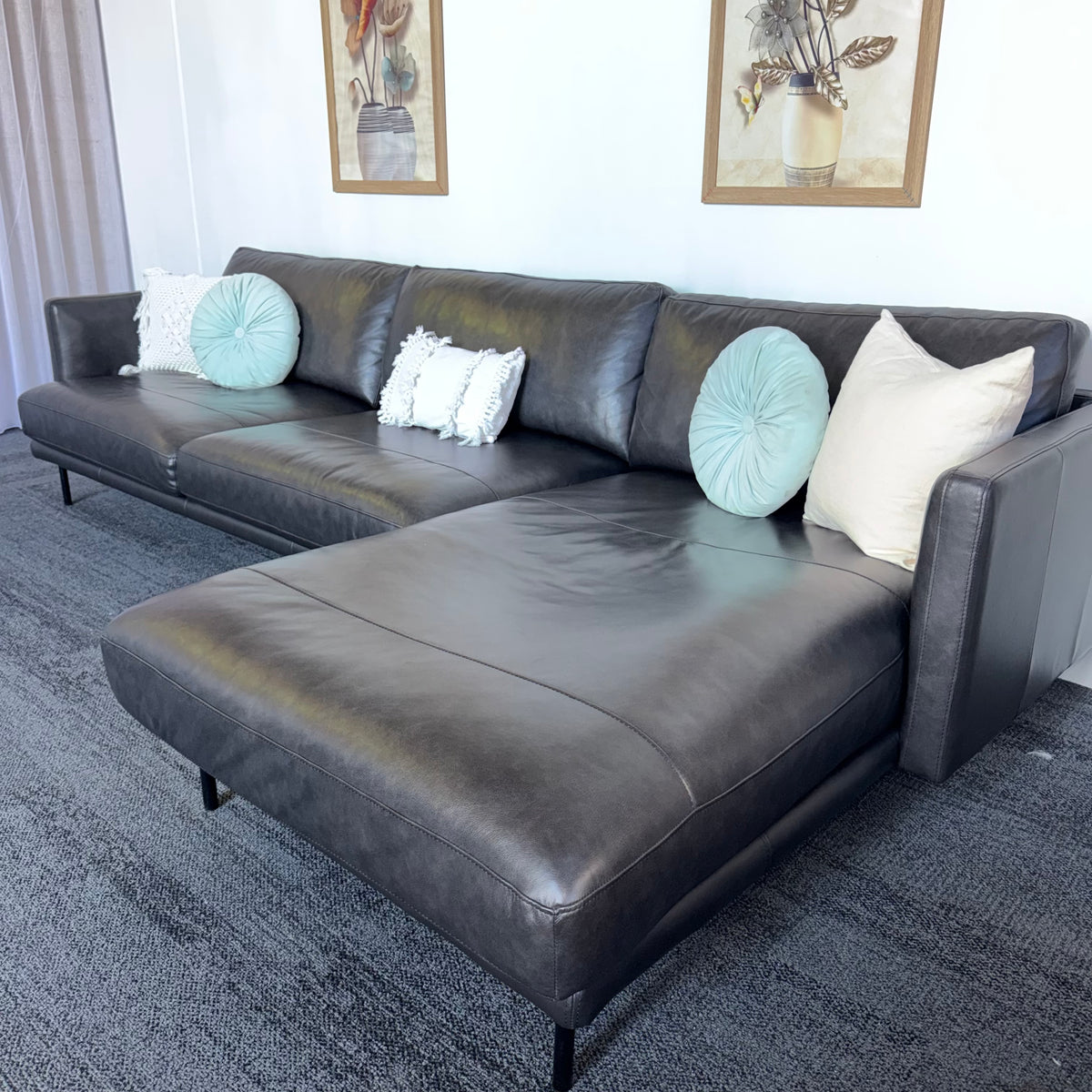Furniture Gallery Brooklyn Genuine Leather 5.5 Seater Sofa with Chaise