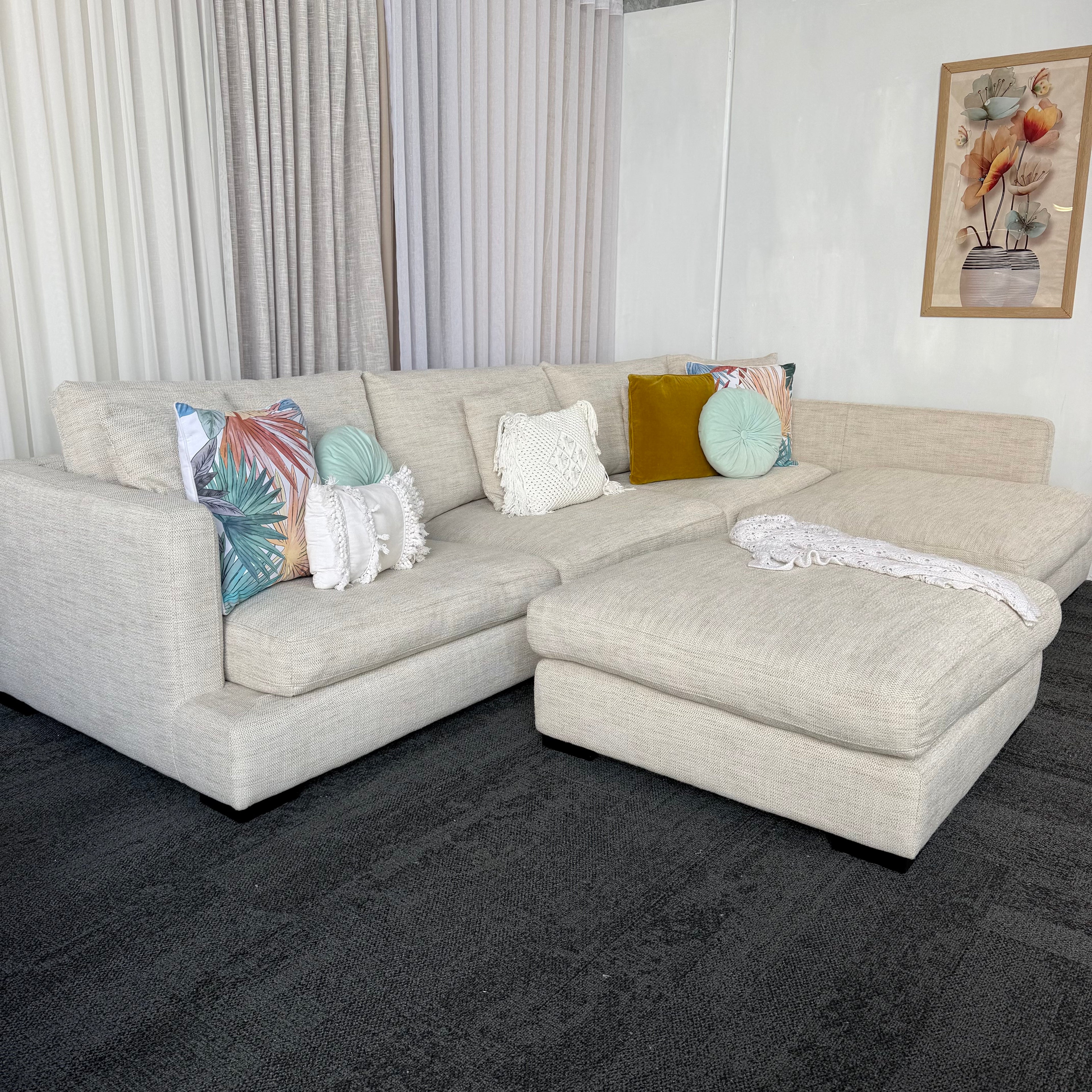Freedom Long Island 5.5 Seater Feather-Filled Couch with Chaise & Ottoman