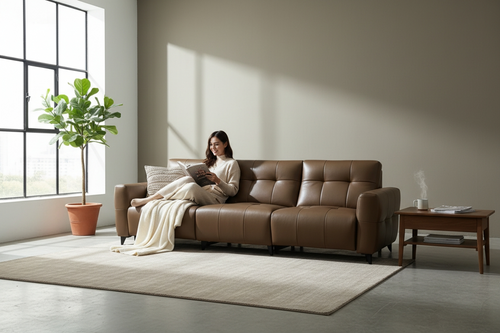 Celeste Recliner Sofa — Tan Leather 3 Seater