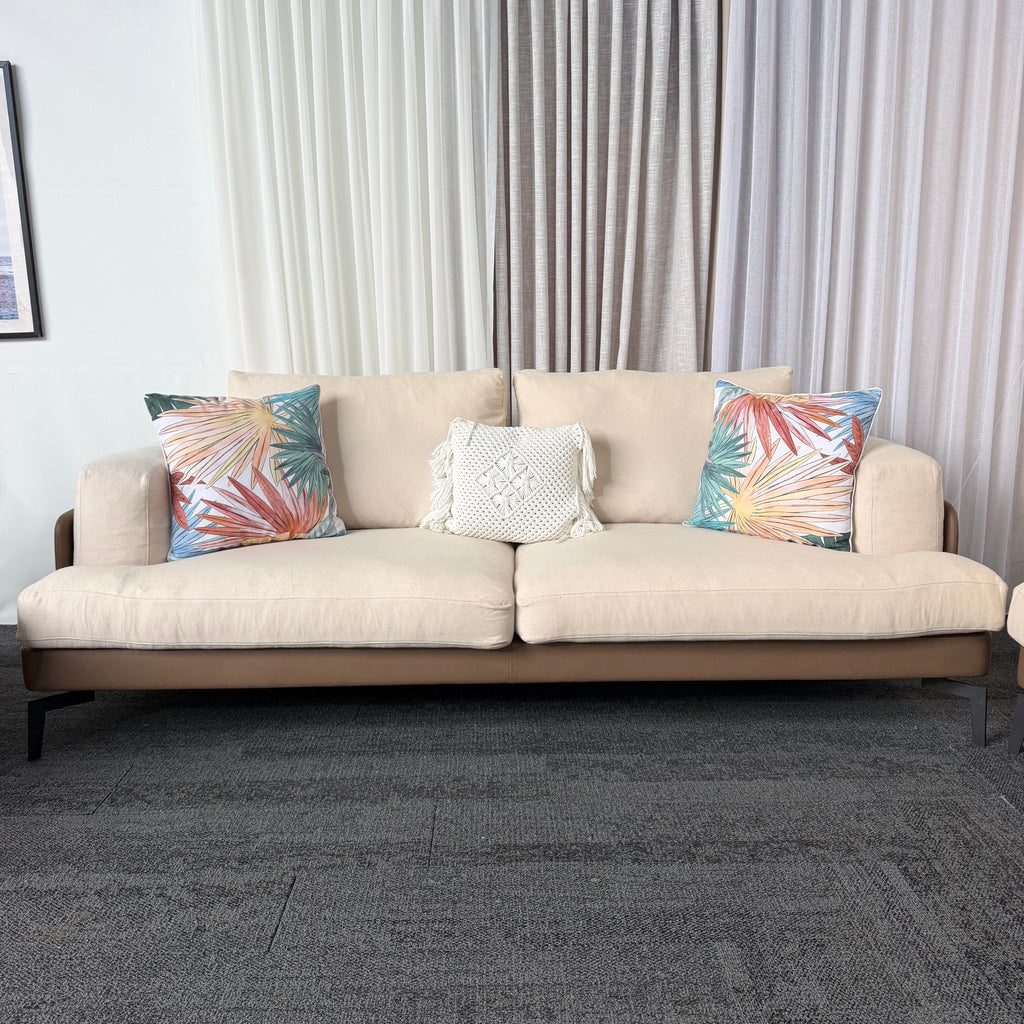 Designer 2-Tone Leather & Felt Fabric Couch Set – 3 + 2 + 1