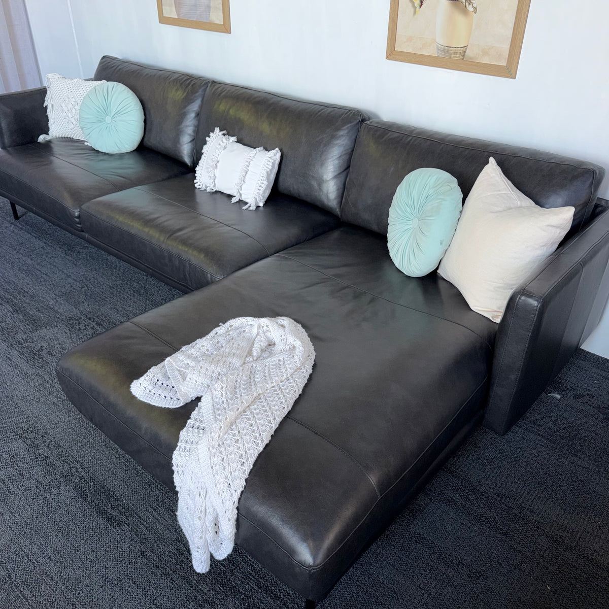 Furniture Gallery Brooklyn Genuine Leather 5.5 Seater Sofa with Chaise