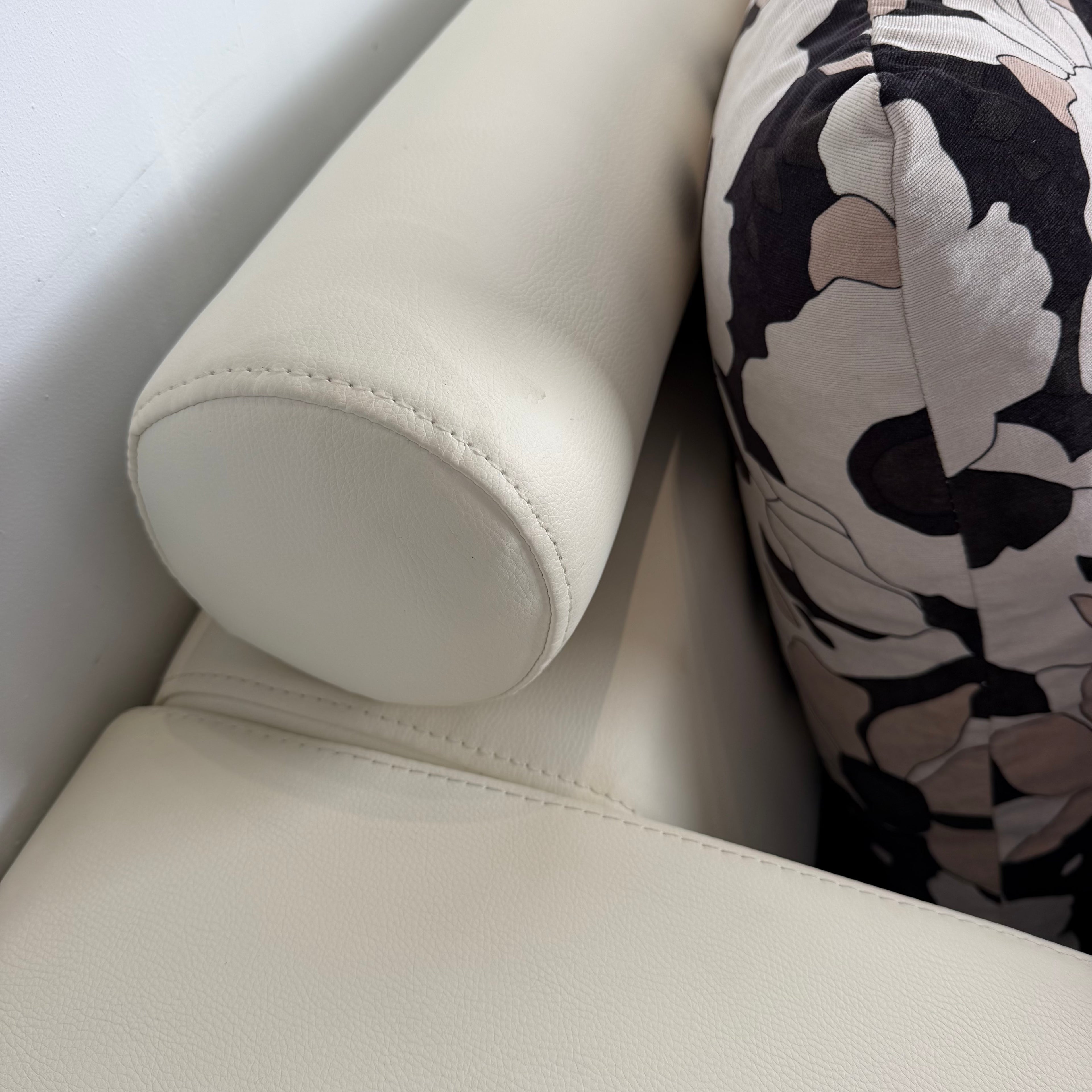 Designer Leather & Fabric Sofa with Chaise + Armchair