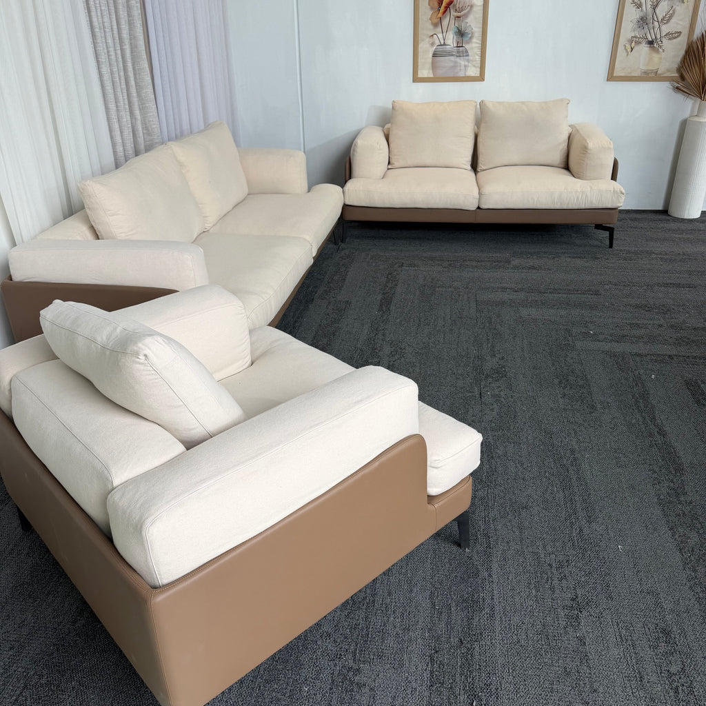 Designer 2-Tone Leather & Felt Fabric Couch Set – 3 + 2 + 1