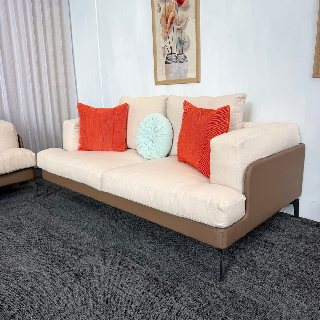 Designer 2-Tone Leather & Felt Fabric Couch Set – 3 + 2 + 1