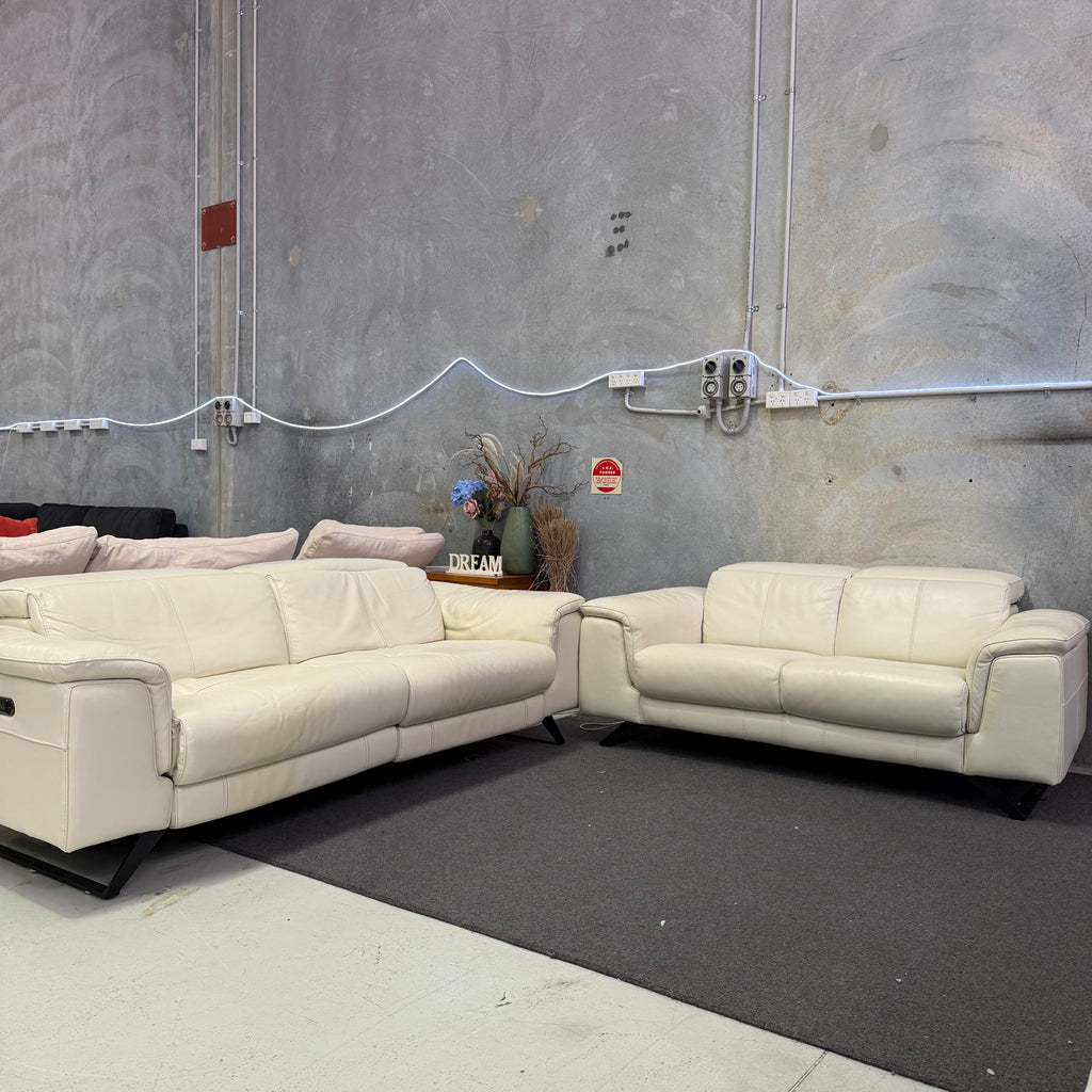 Nick Scali Electric Recliner Leather Sofa Set with Chaise – 2.5 + 2 Seater