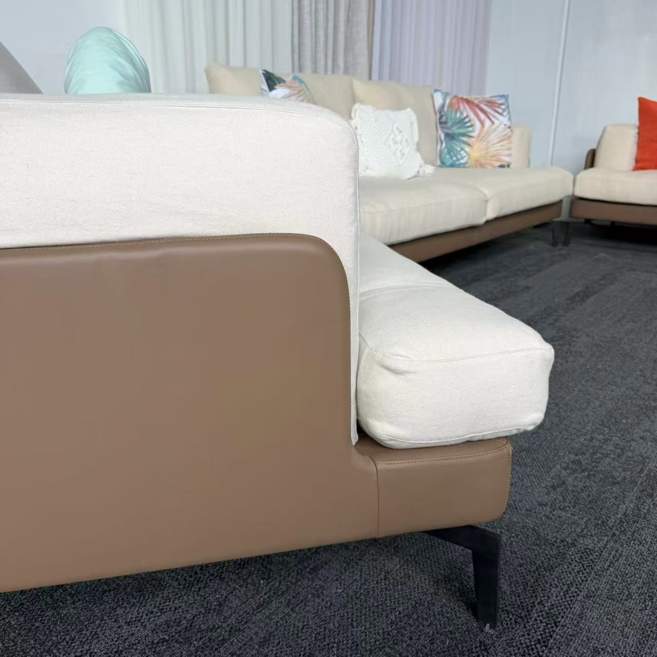 Designer 2-Tone Leather & Felt Fabric Couch Set – 3 + 2 + 1