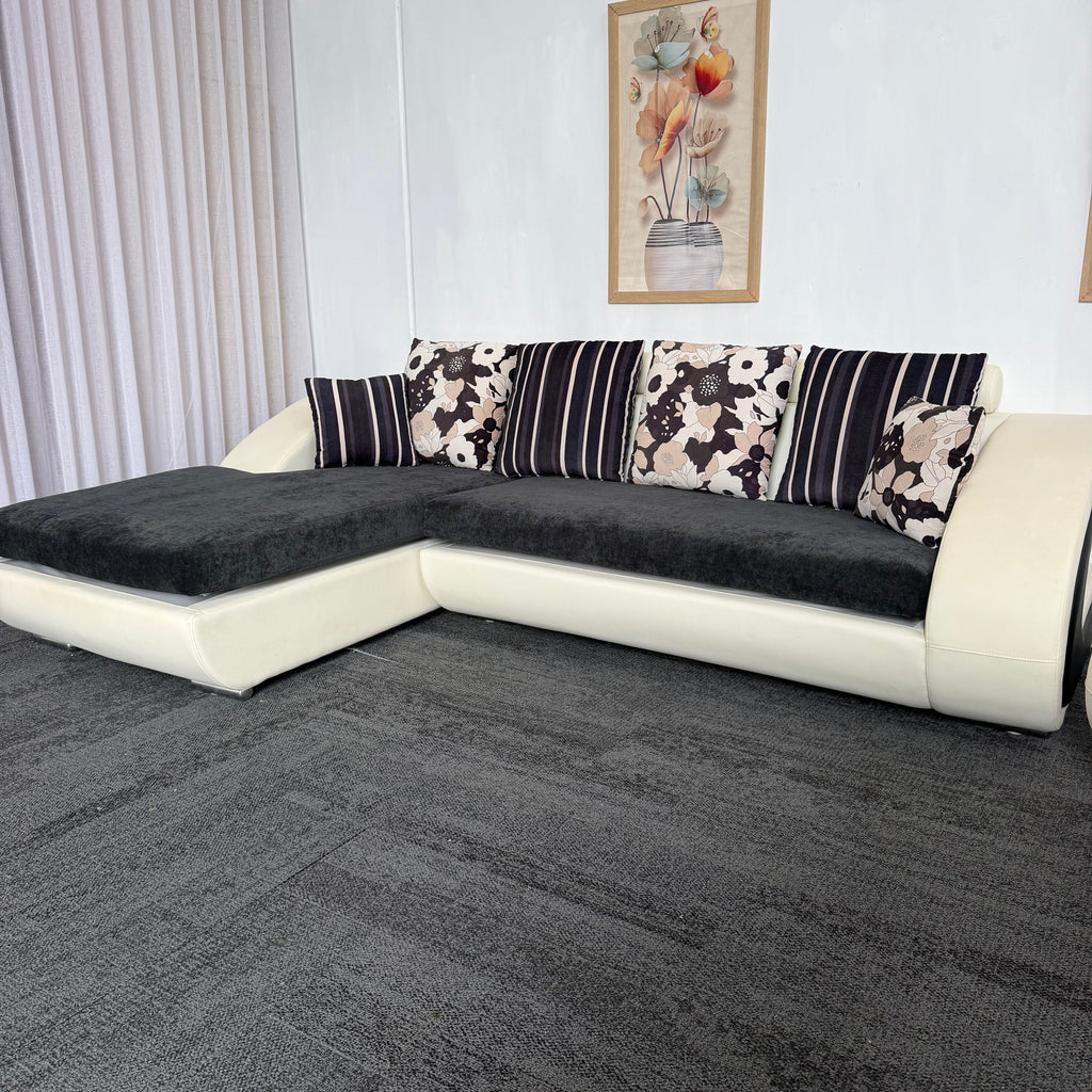 Designer Leather & Fabric Sofa with Chaise + Armchair