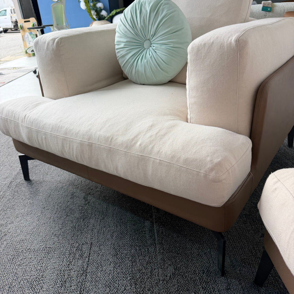Designer 2-Tone Leather & Felt Fabric Couch Set – 3 + 2 + 1