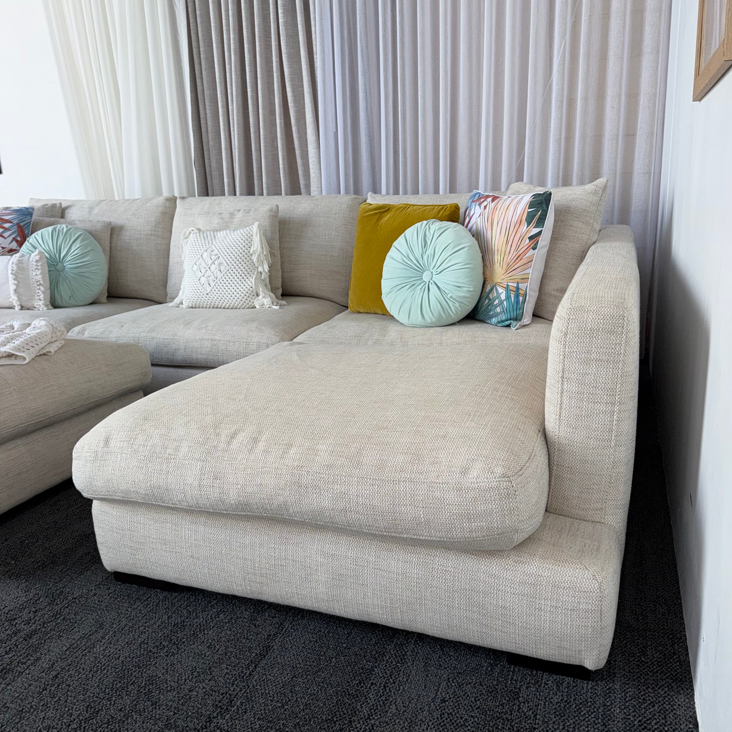 Freedom Long Island 5.5 Seater Feather-Filled Couch with Chaise & Ottoman