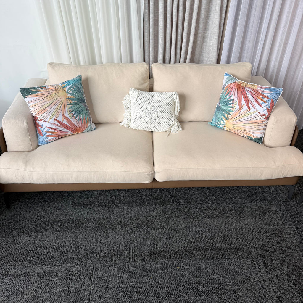 Designer 2-Tone Leather & Felt Fabric Couch Set – 3 + 2 + 1