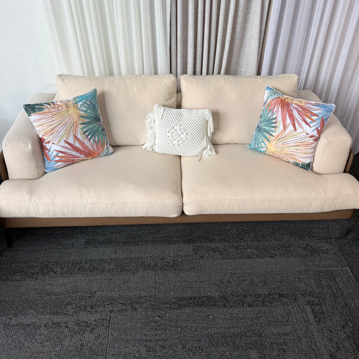 Designer 2-Tone Leather & Felt Fabric Couch Set – 3 + 2 + 1