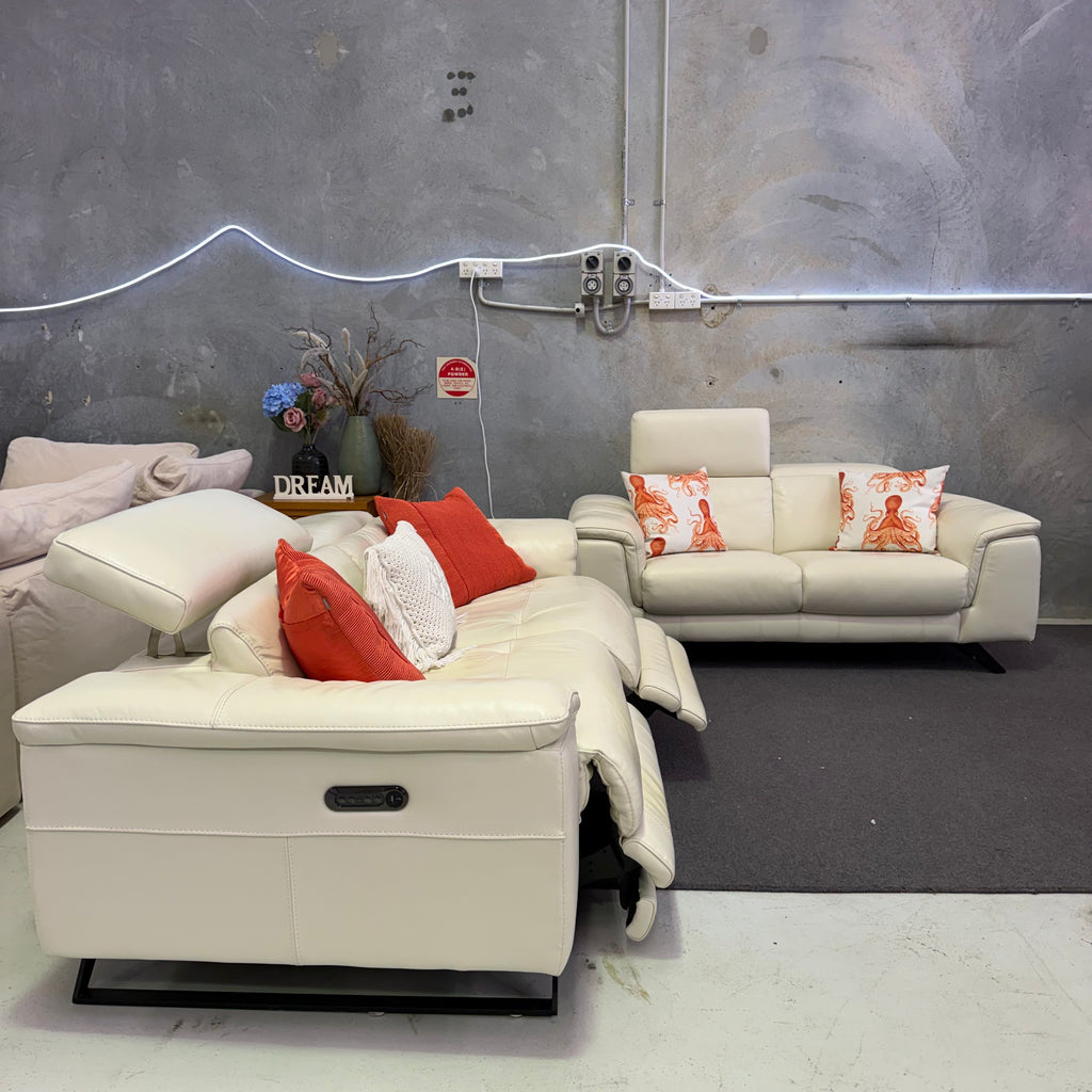 Nick Scali Electric Recliner Leather Sofa Set with Chaise – 2.5 + 2 Seater