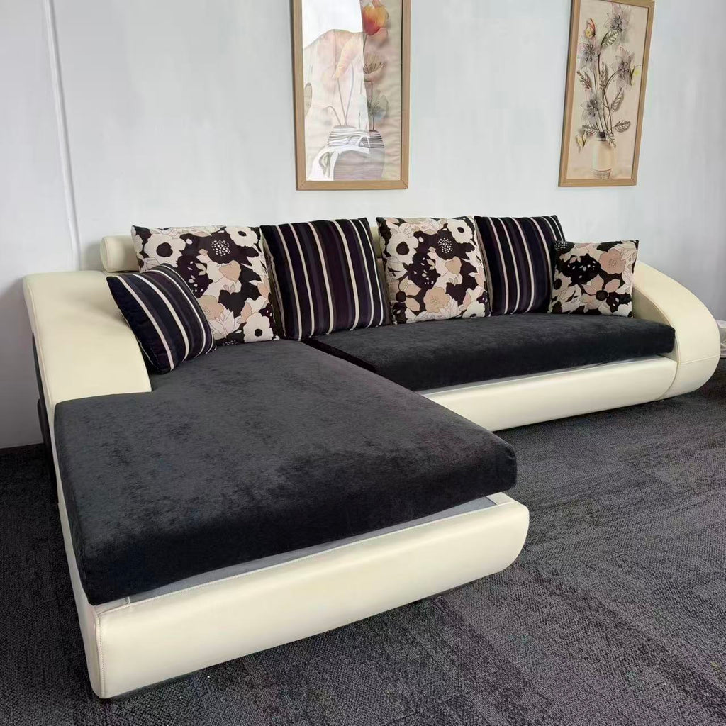 Designer Leather & Fabric Sofa with Chaise + Armchair