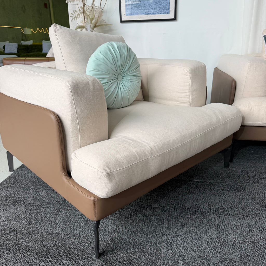 Designer 2-Tone Leather & Felt Fabric Couch Set – 3 + 2 + 1