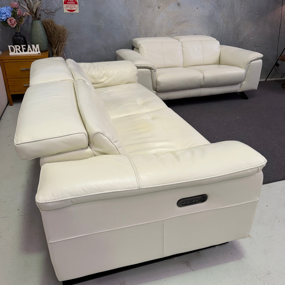 Nick Scali Electric Recliner Leather Sofa Set with Chaise – 2.5 + 2 Seater