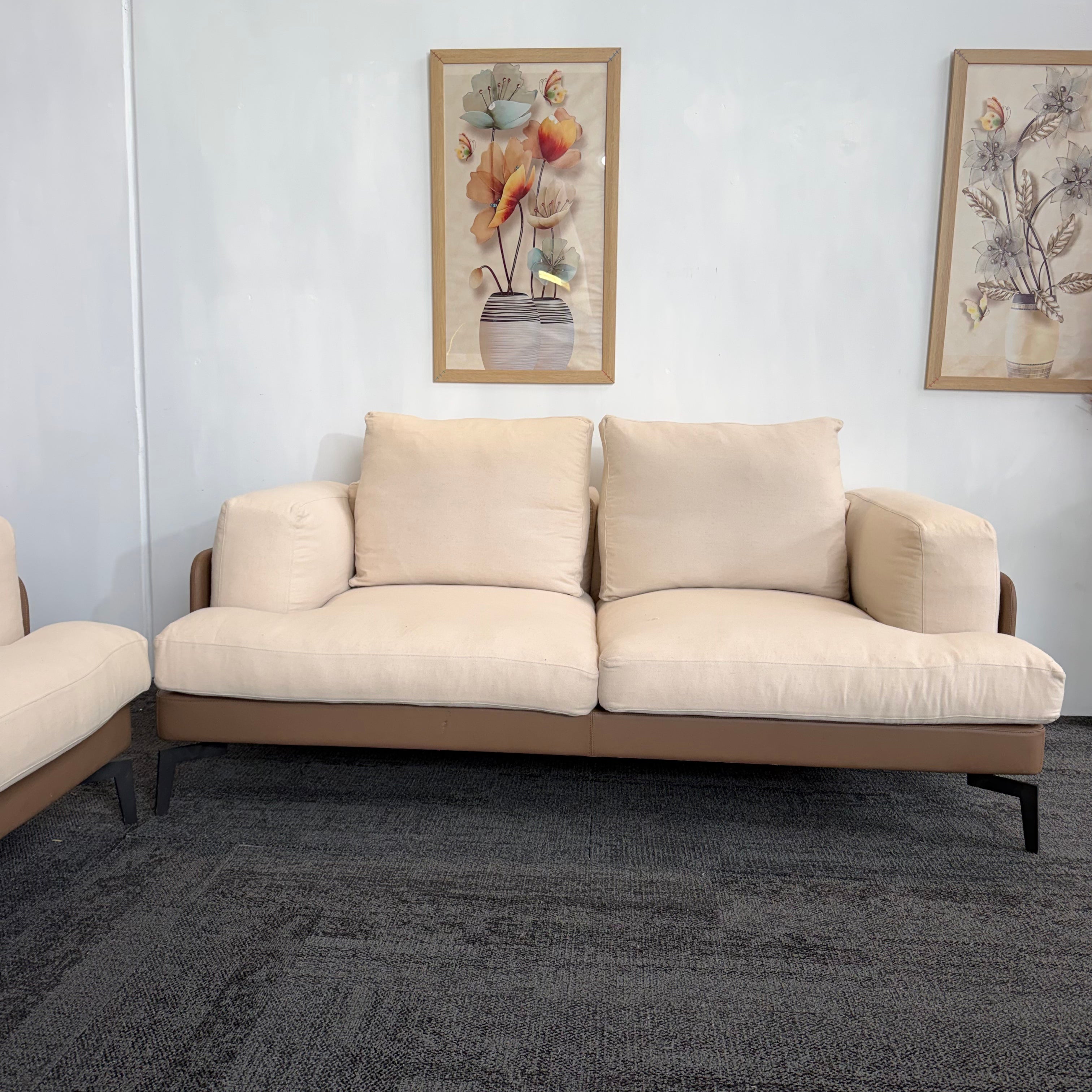 Designer 2-Tone Leather & Felt Fabric Couch Set – 3 + 2 + 1