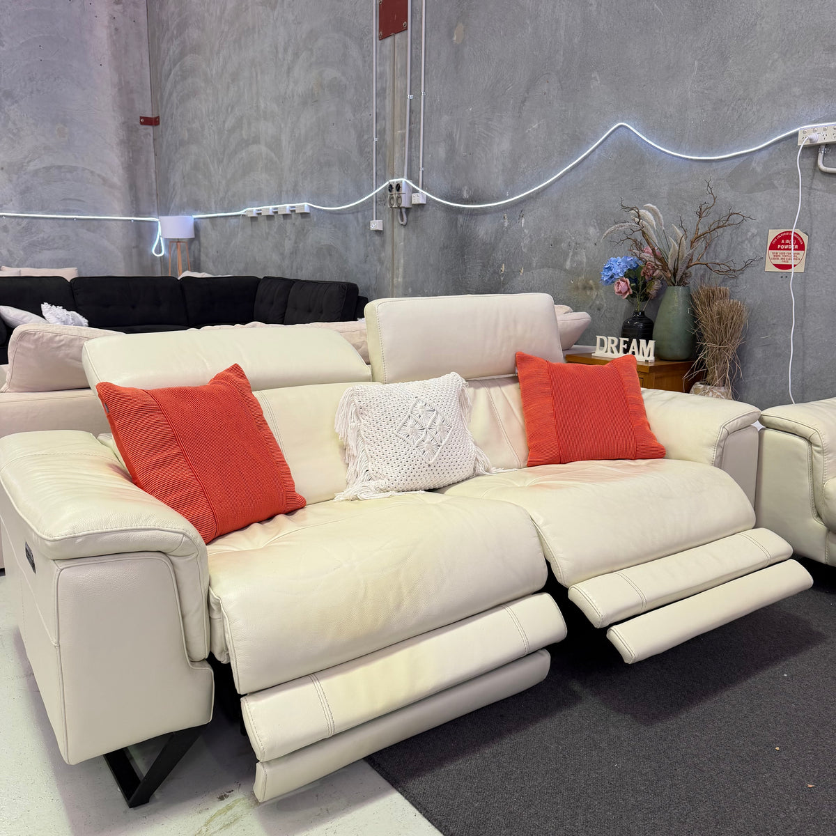 Nick Scali Electric Recliner Leather Sofa Set with Chaise – 2.5 + 2 Seater
