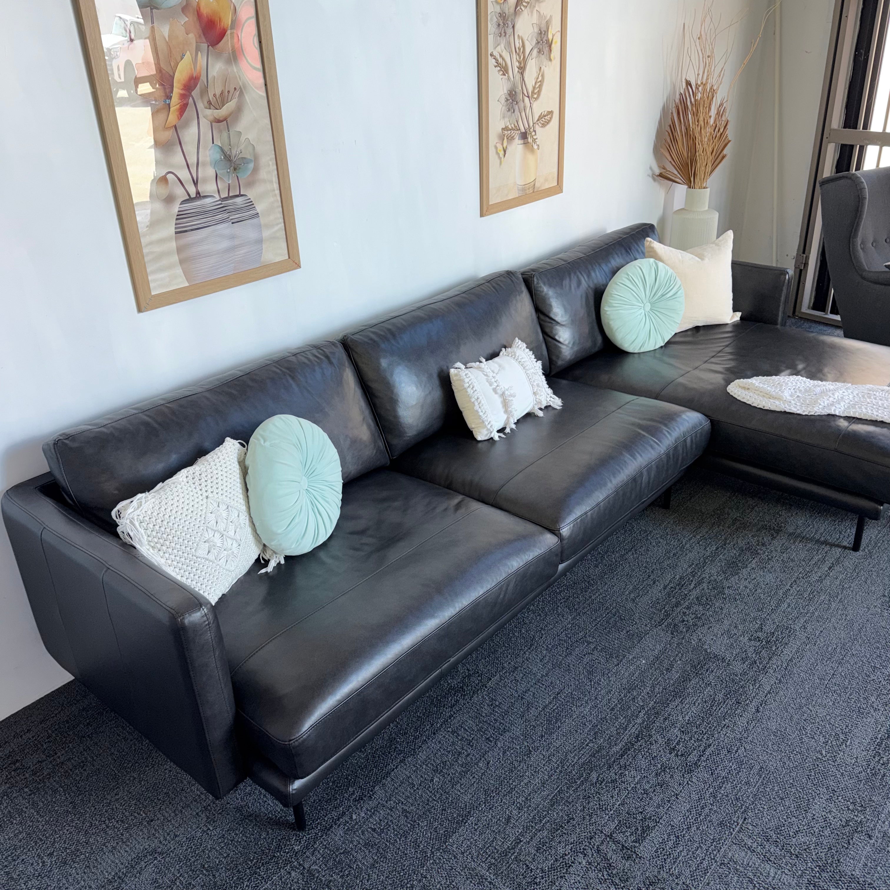 Furniture Gallery Brooklyn Genuine Leather 5.5 Seater Sofa with Chaise