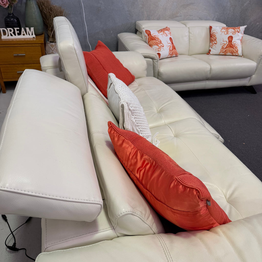 Nick Scali Electric Recliner Leather Sofa Set with Chaise – 2.5 + 2 Seater