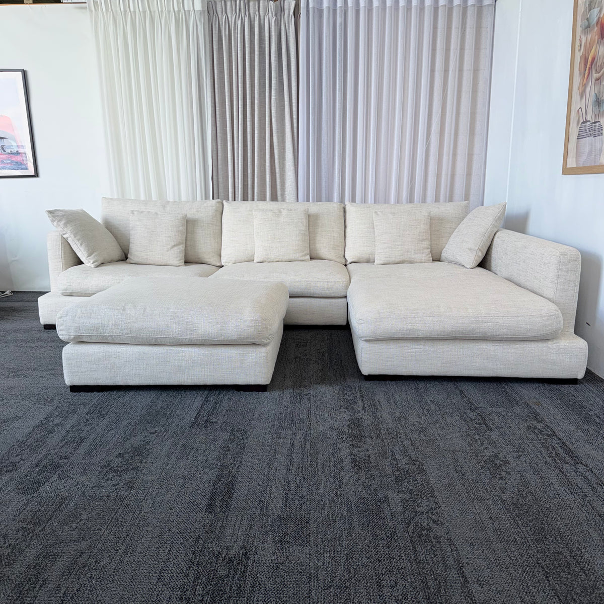 Freedom Long Island 5.5 Seater Feather-Filled Couch with Chaise & Ottoman