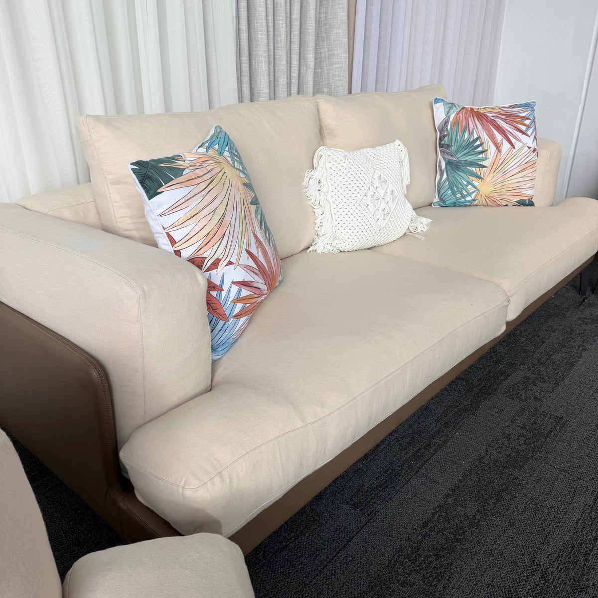 Designer 2-Tone Leather & Felt Fabric Couch Set – 3 + 2 + 1