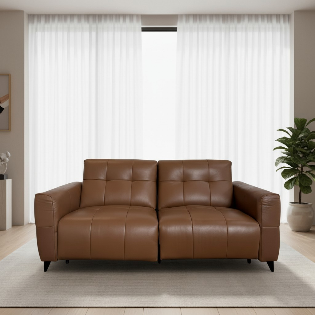 Celeste Recliner Sofa — Tan Leather 2 Seater