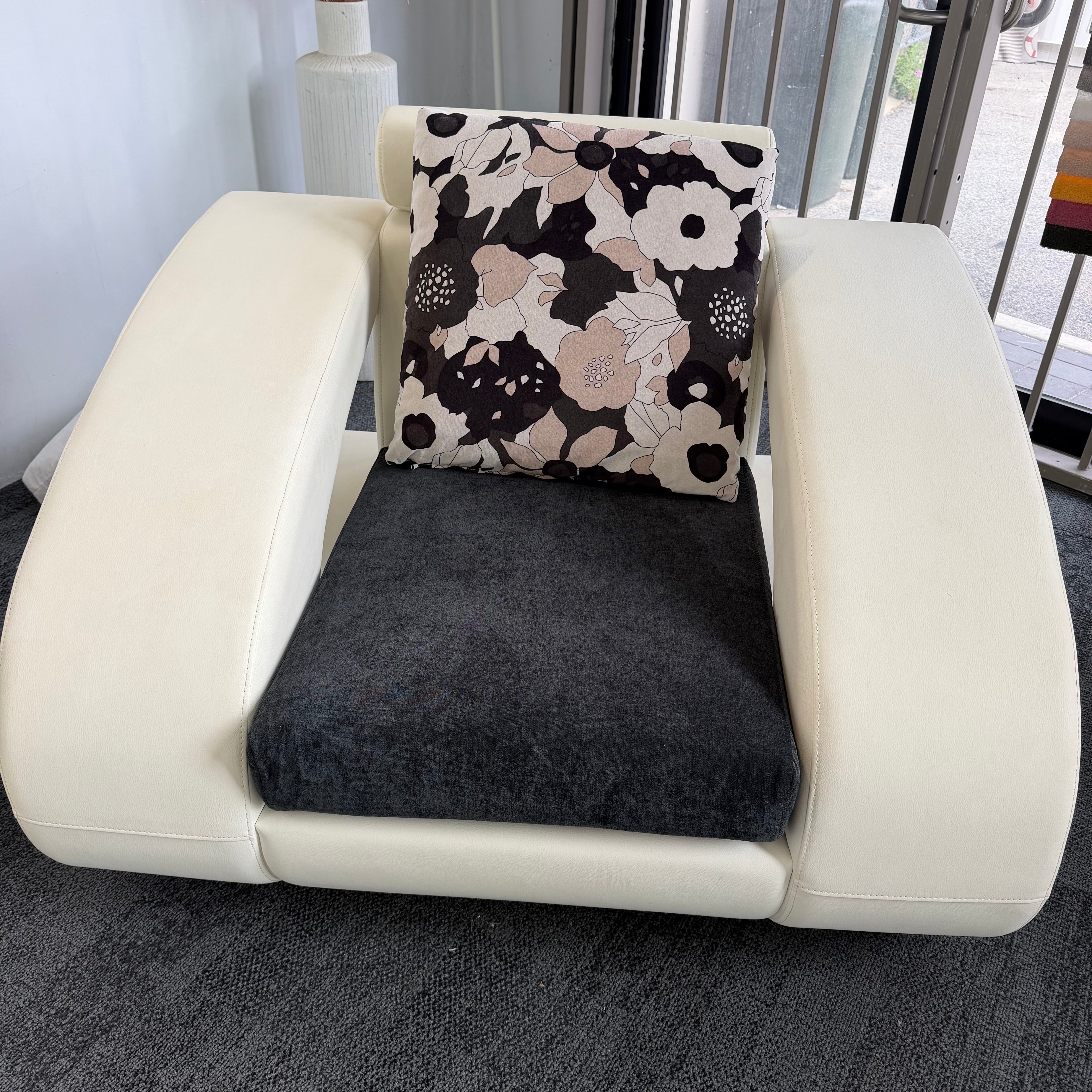 Designer Leather & Fabric Sofa with Chaise + Armchair