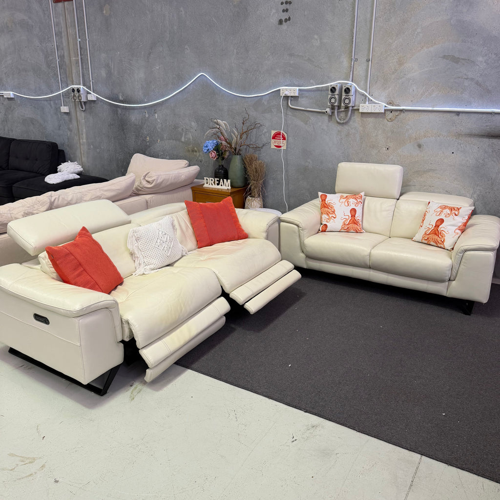 Nick Scali Electric Recliner Leather Sofa Set with Chaise – 2.5 + 2 Seater