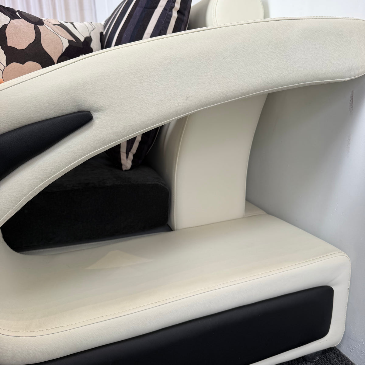 Designer Leather & Fabric Sofa with Chaise + Armchair