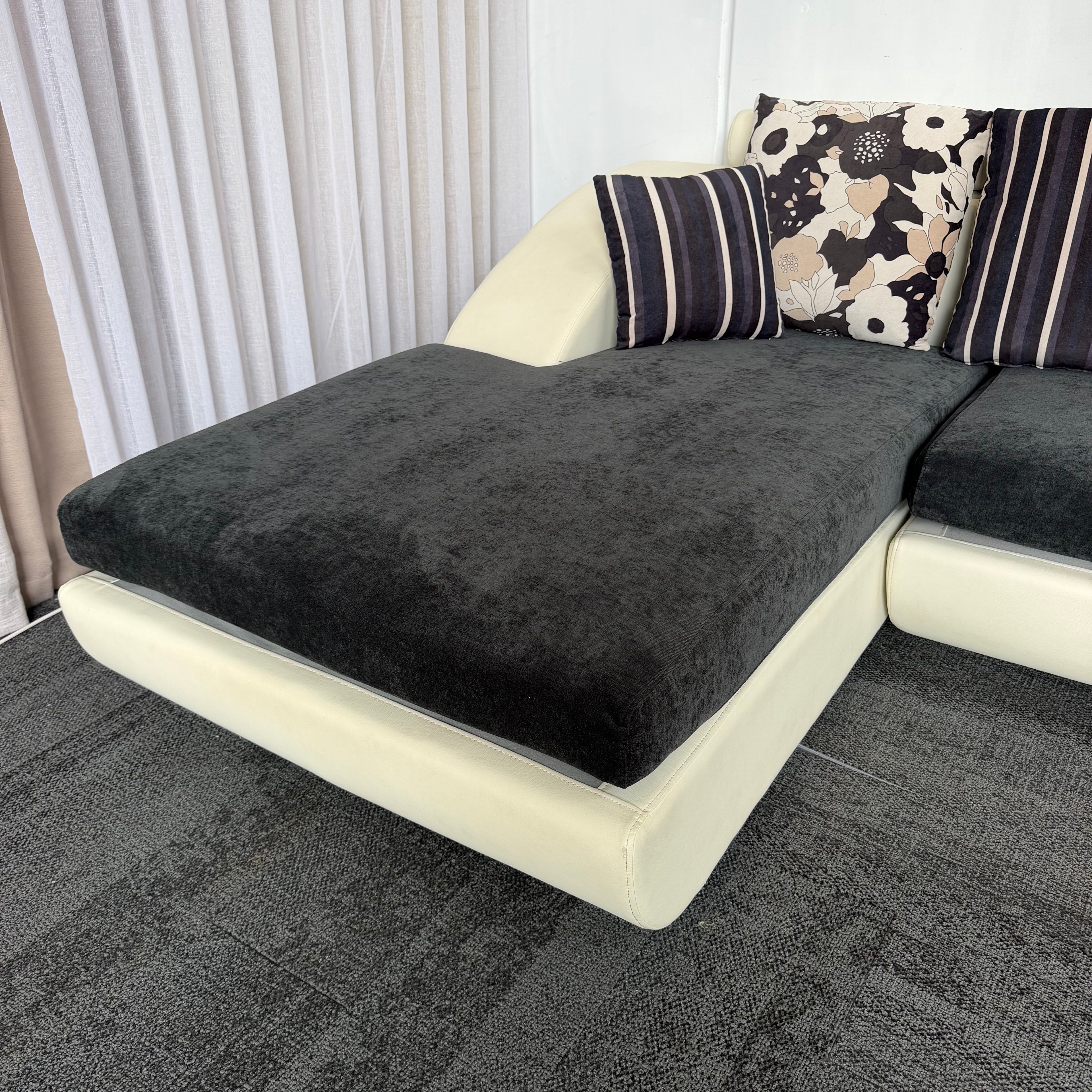 Designer Leather & Fabric Sofa with Chaise + Armchair